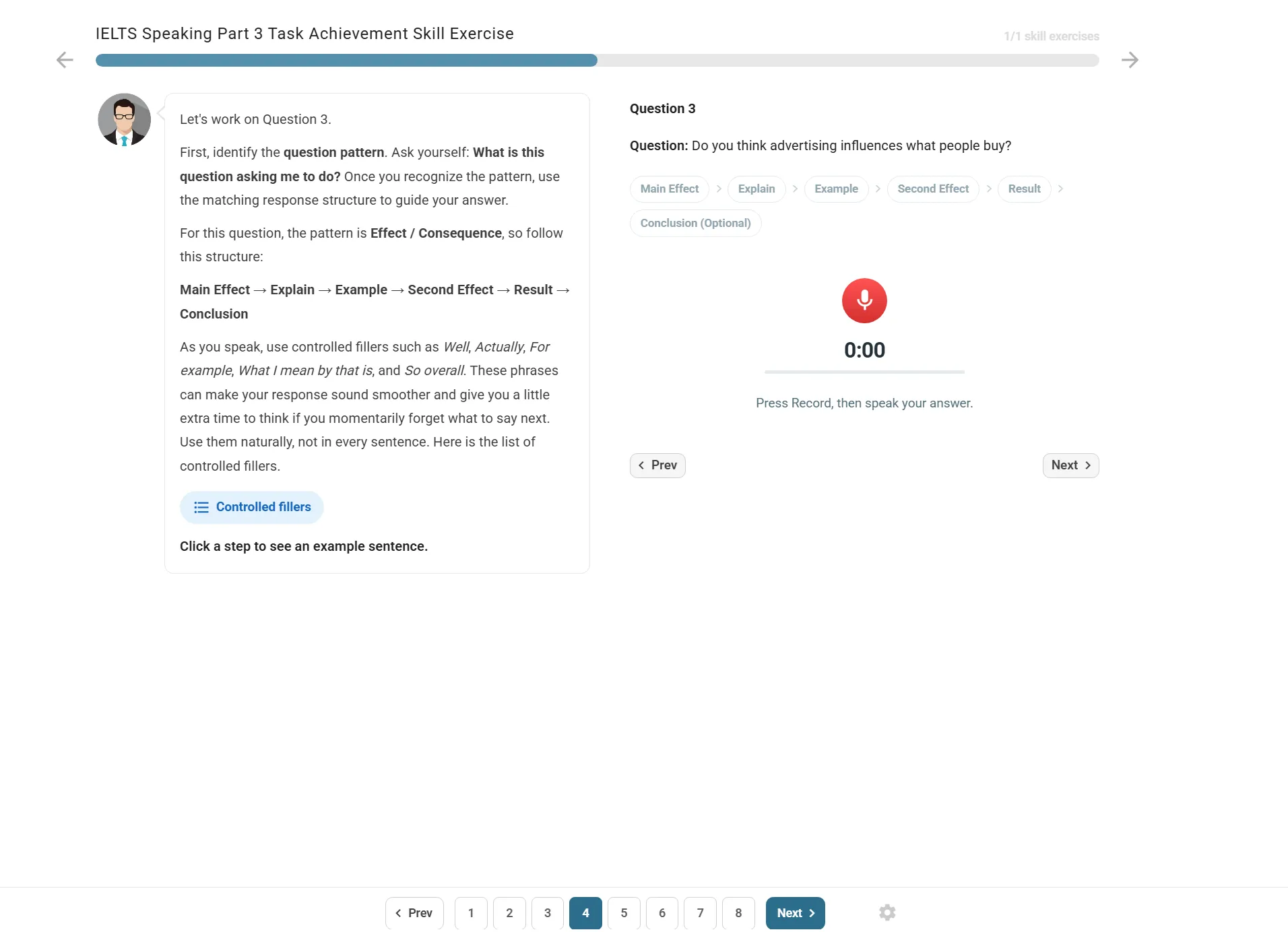 AI Tutor IELTS Speaking Part 3 task achievement exercise