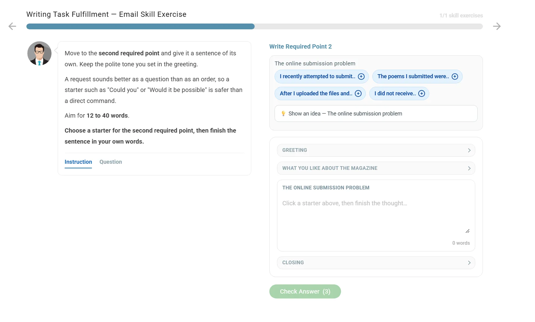 AI Tutor writing task achievement skill exercise AI Tutor writing task achievement skill exercise