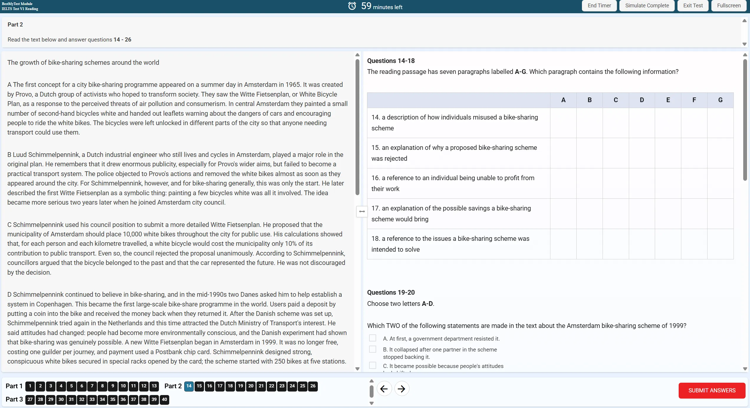 IELTS Reading practice test with the passage beside a matching information question