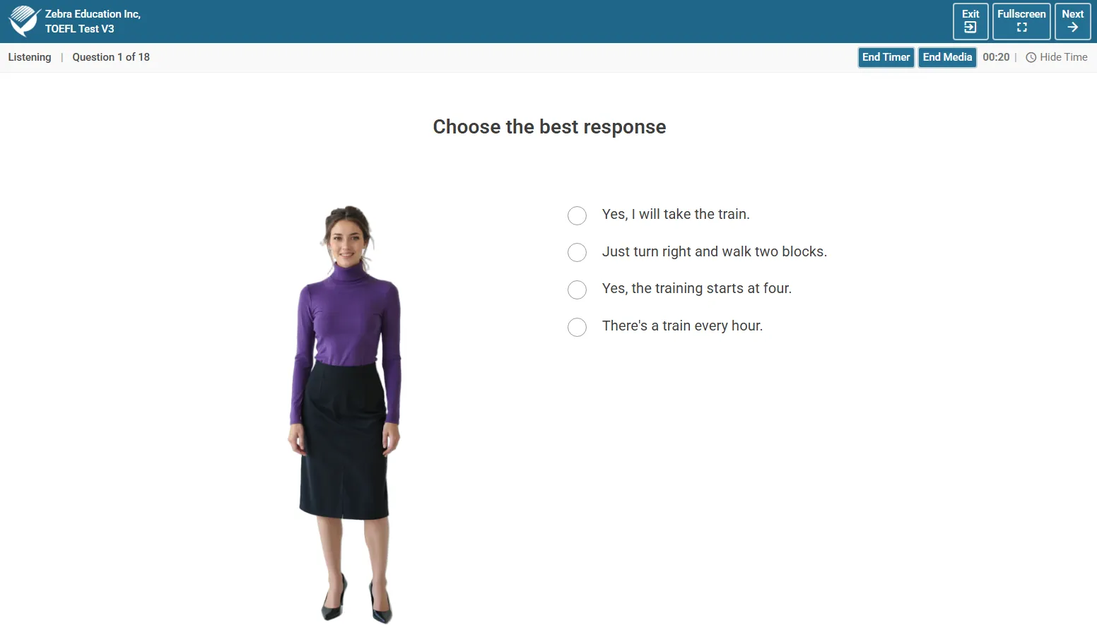 TOEFL listening test screen