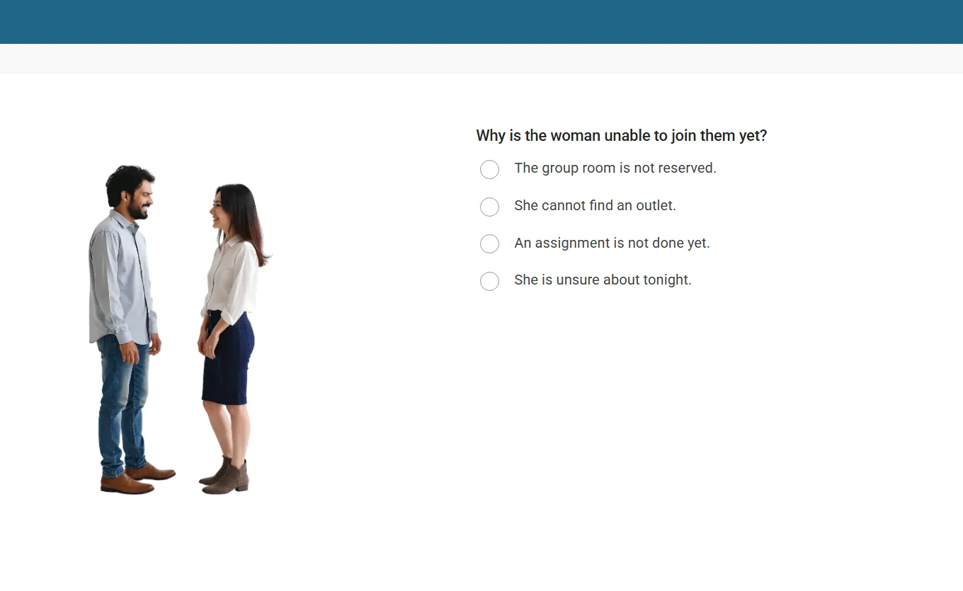 TOEFL listening test conversation screen