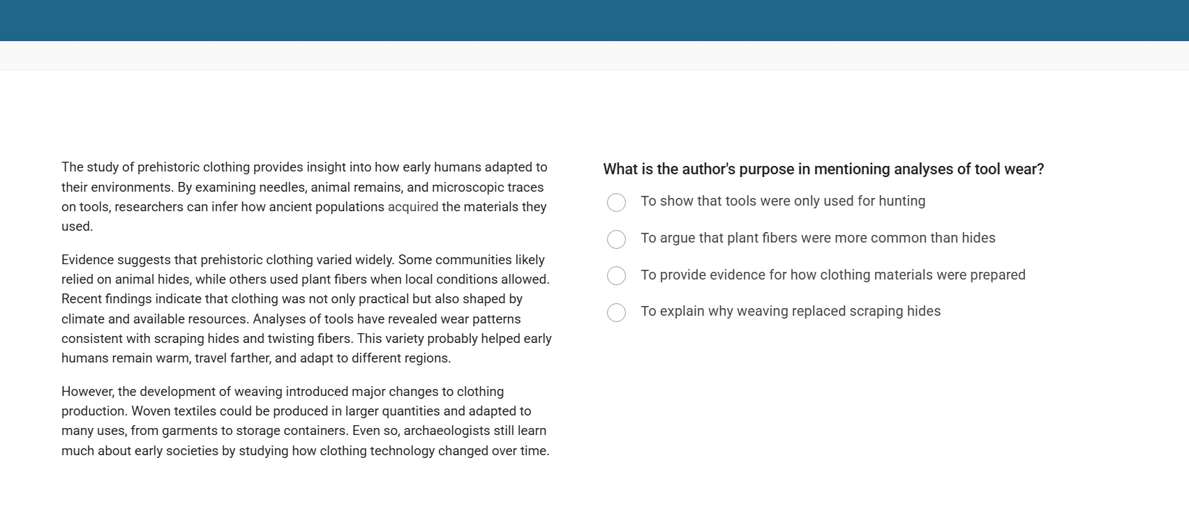 TOEFL reading test Read an Academic Passage screen