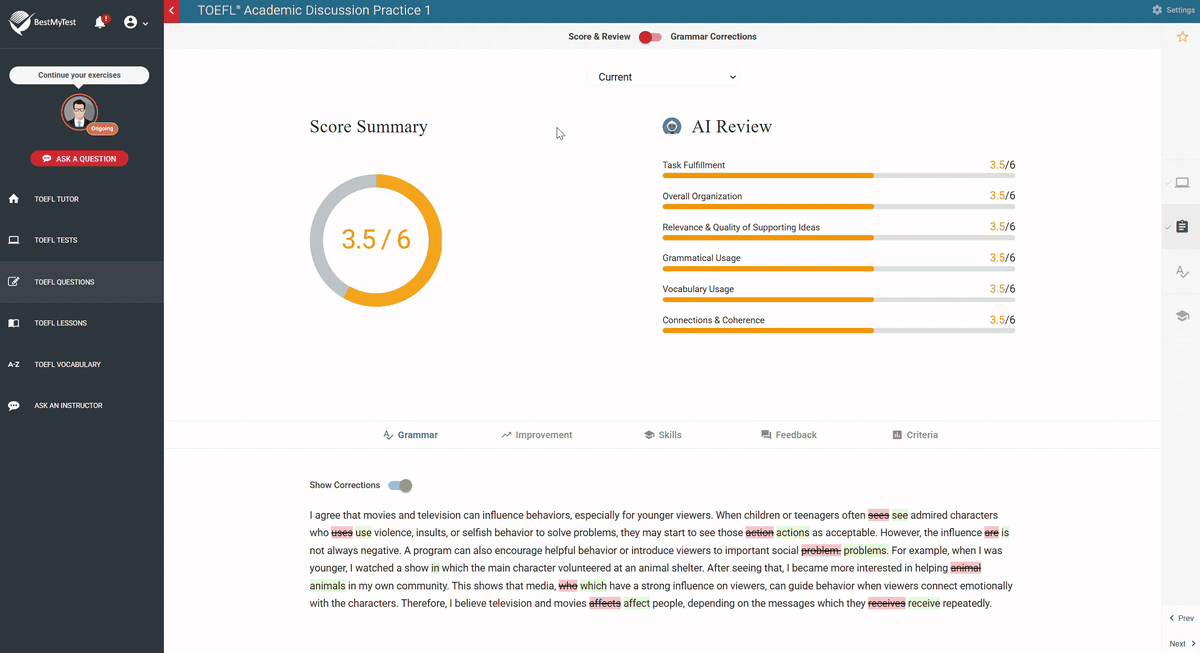 TOEFL writing review with AI feedback TOEFL writing review with AI feedback